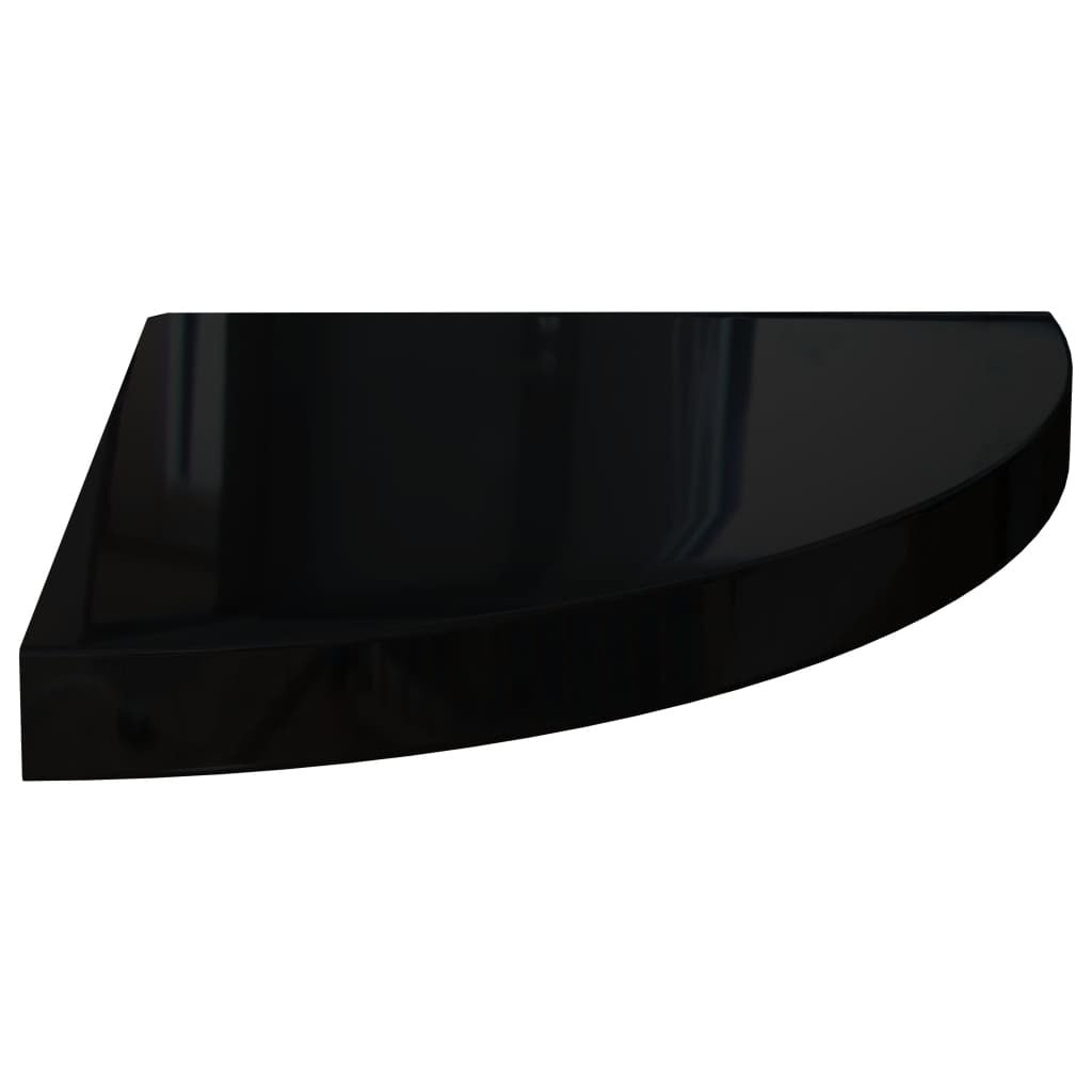 Floating Corner Shelves 2 pcs High Gloss Black 13.8"x13.8"x1.5" MDF