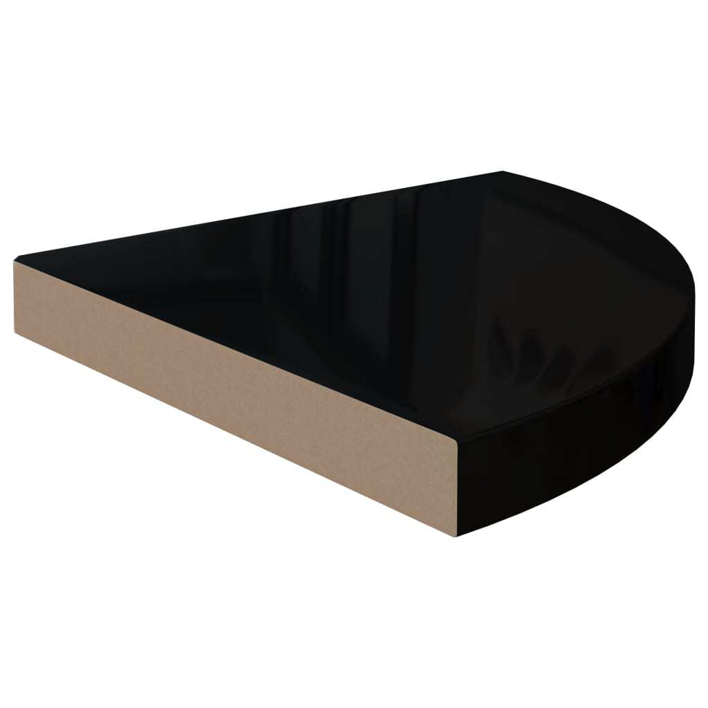 Floating Corner Shelves 2 pcs High Gloss Black 13.8"x13.8"x1.5" MDF