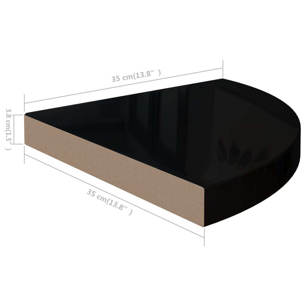 Floating Corner Shelves 2 pcs High Gloss Black 13.8"x13.8"x1.5" MDF