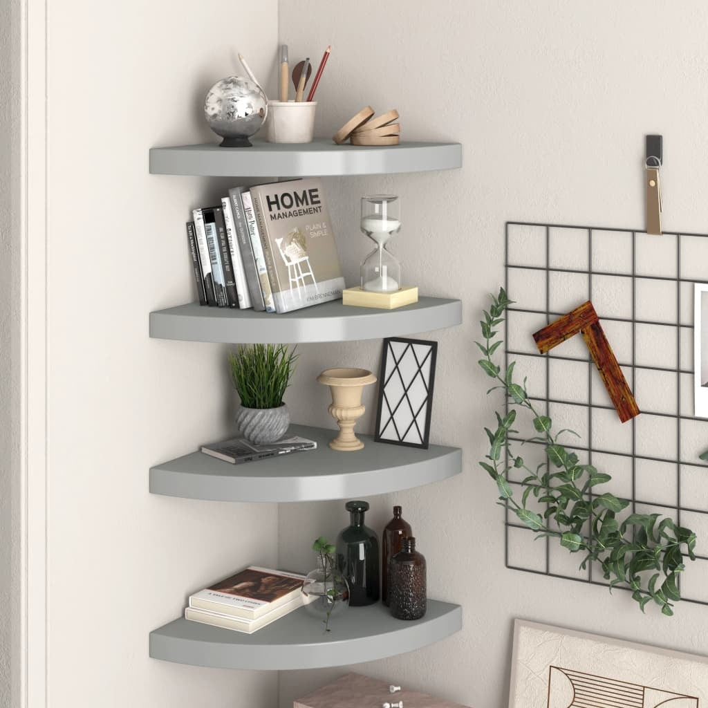 Floating Corner Shelves 4 pcs Gray 13.8"x13.8"x1.5" MDF