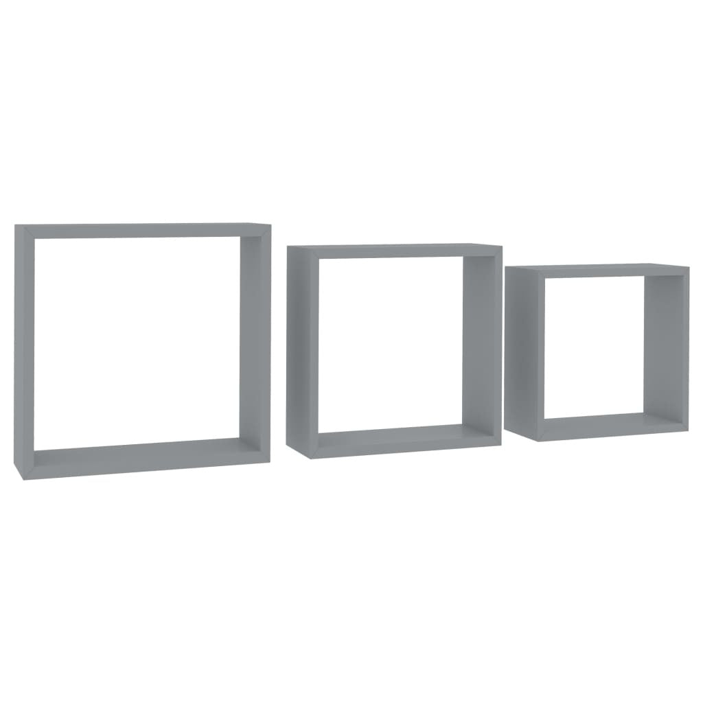 Wall Cube Shelves 3 pcs Gray MDF