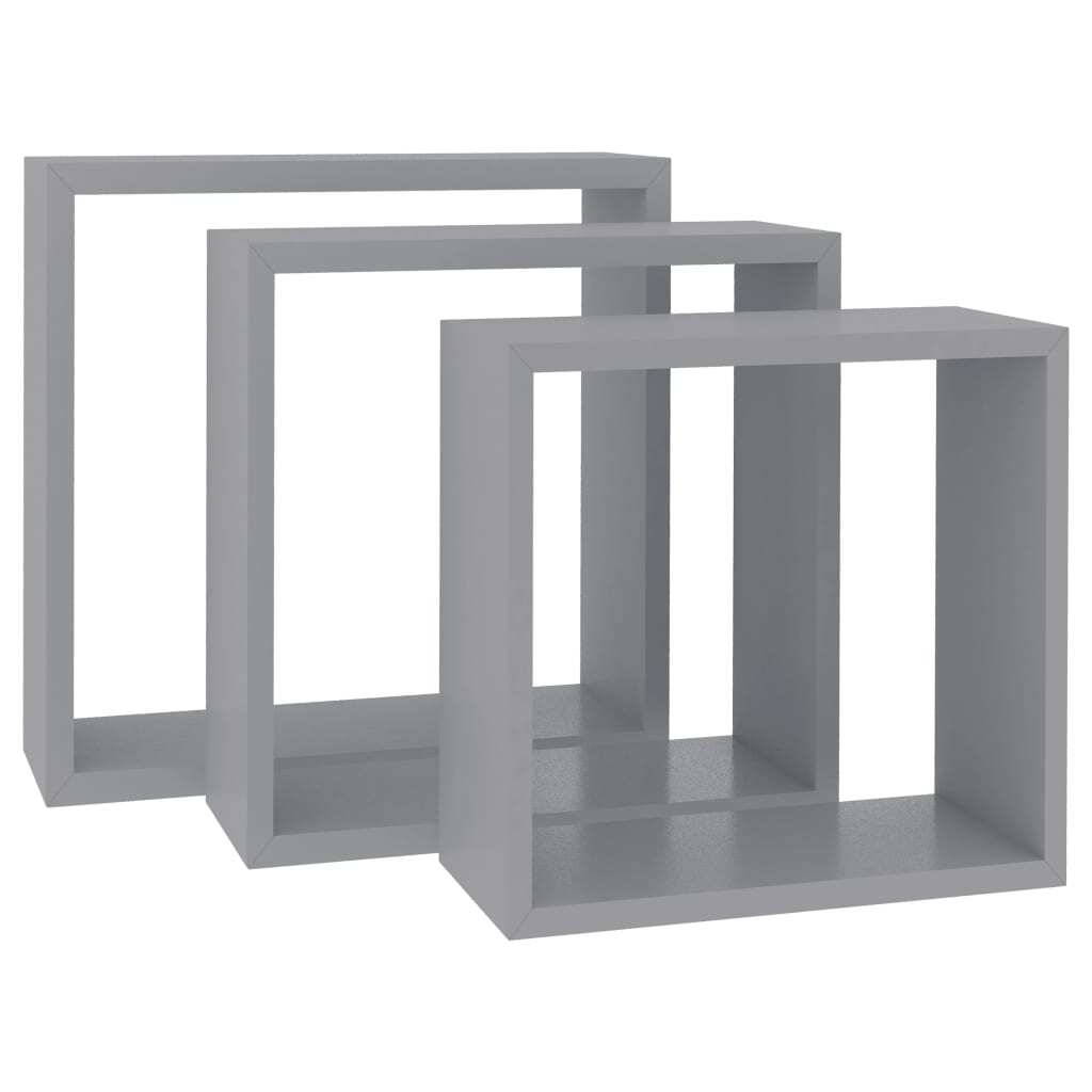 Wall Cube Shelves 3 pcs Gray MDF