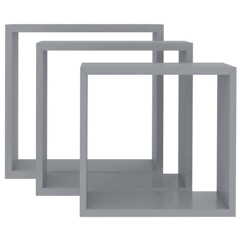Wall Cube Shelves 3 pcs Gray MDF