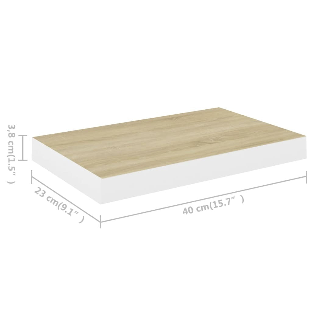 Floating Wall Shelves 2 pcs Oak and White 15.7"x9.1"x1.5" MDF
