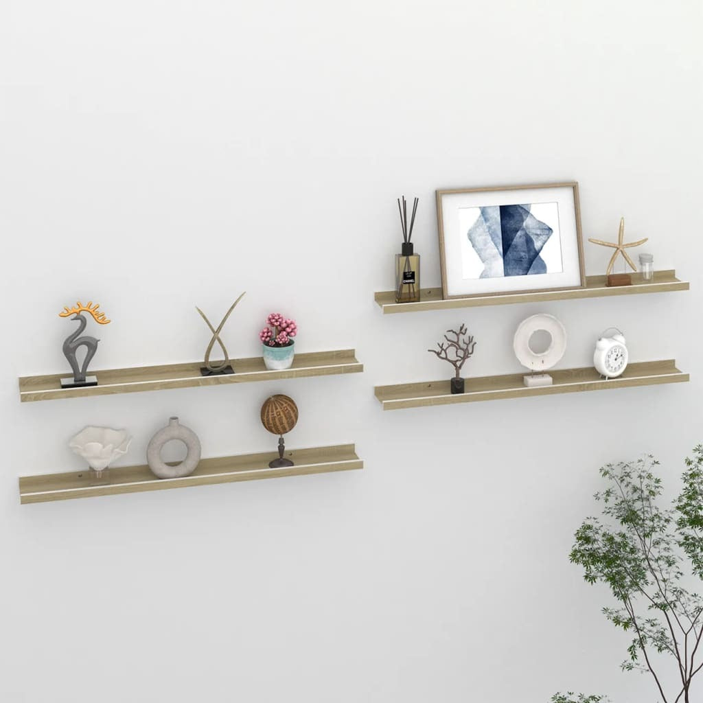Wall Shelves 4 pcs White and Sonoma Oak 31.5"x3.5"x1.2