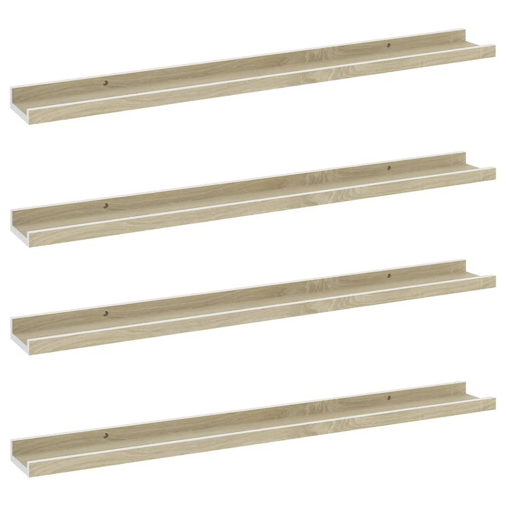 Wall Shelves 4 pcs White and Sonoma Oak 31.5"x3.5"x1.2