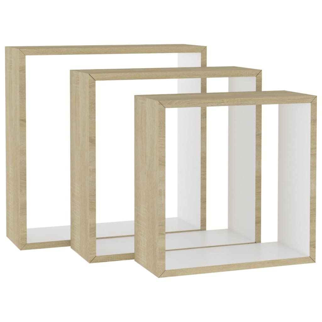 Wall Cube Shelves 3 pcs White and Sonoma Oak