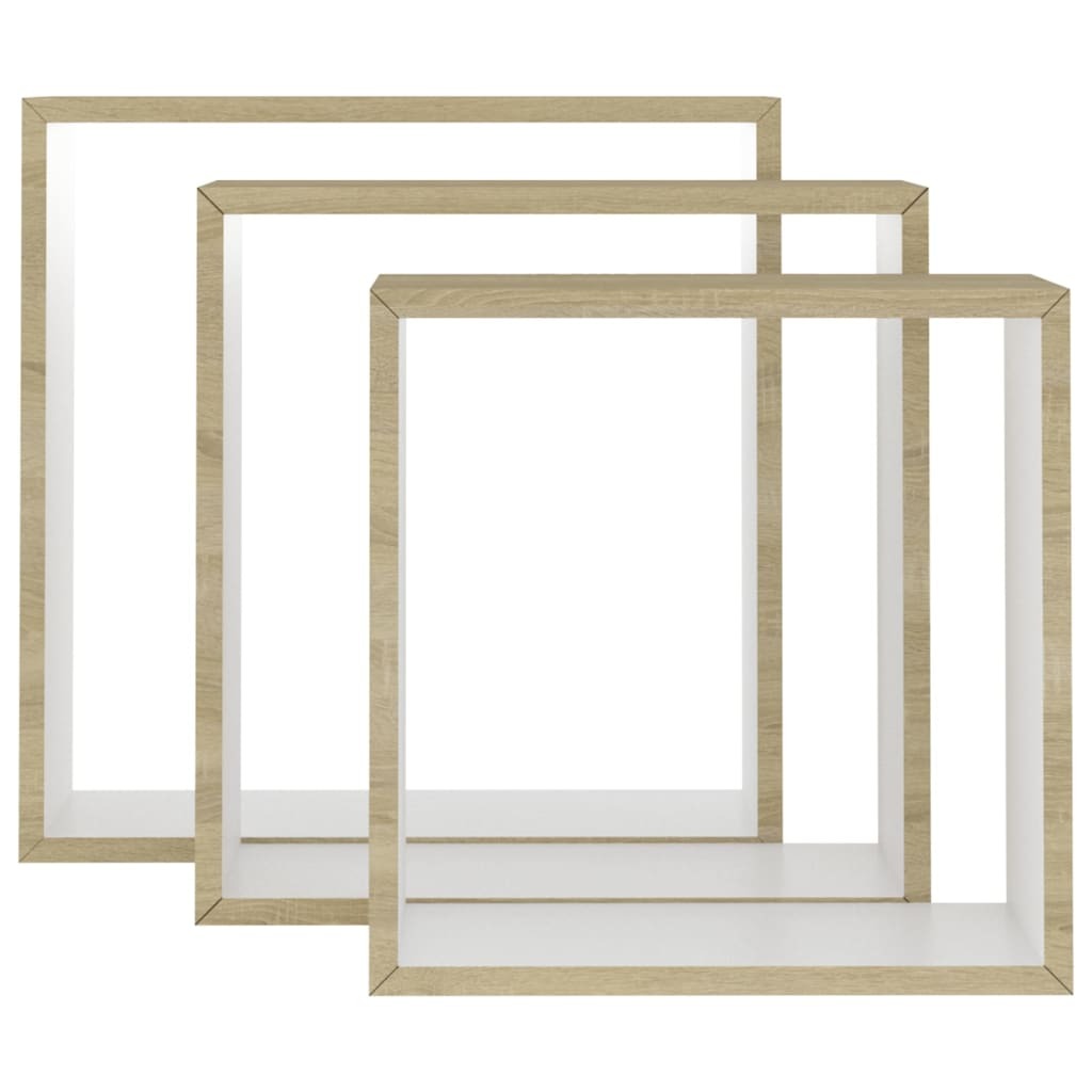 Wall Cube Shelves 3 pcs White and Sonoma Oak