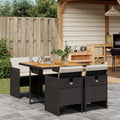 5 Piece Patio Dining Set with Cushions Black Poly Rattan