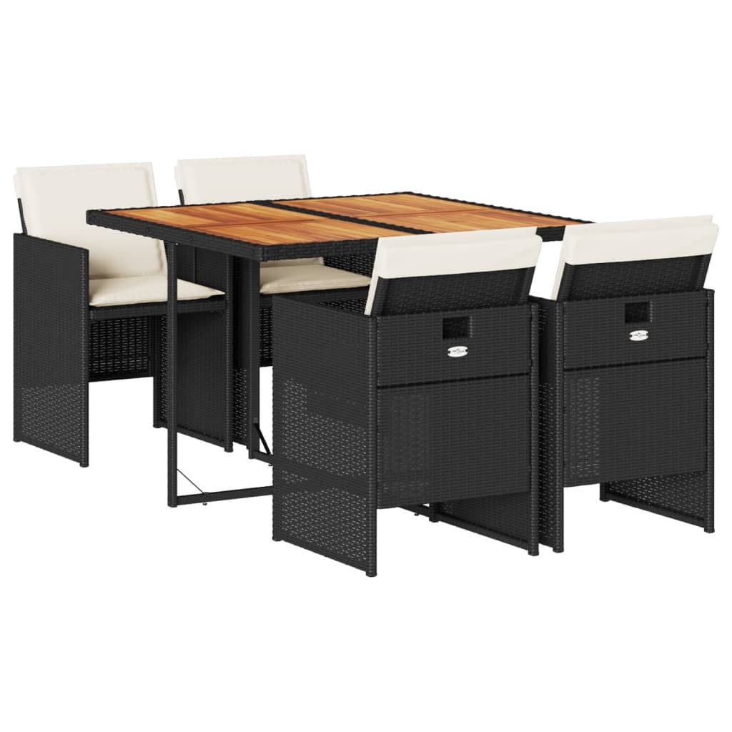 5 Piece Patio Dining Set with Cushions Black Poly Rattan
