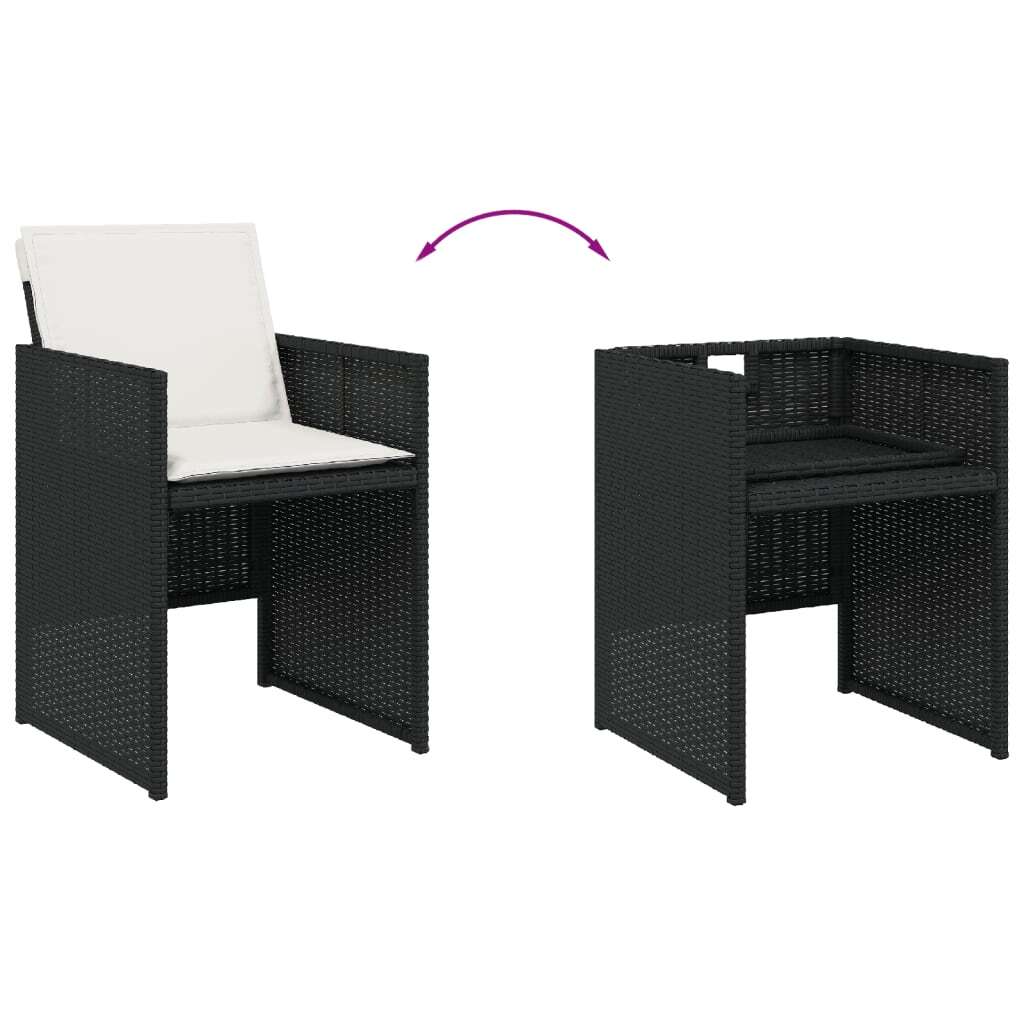 5 Piece Patio Dining Set with Cushions Black Poly Rattan