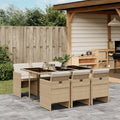 7 Piece Patio Dining Set with Cushions Beige Poly Rattan