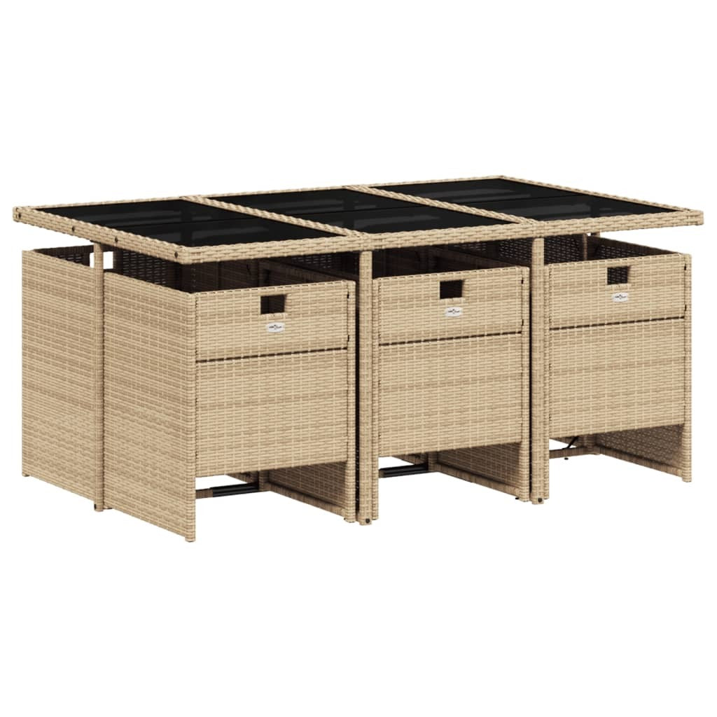 7 Piece Patio Dining Set with Cushions Beige Poly Rattan
