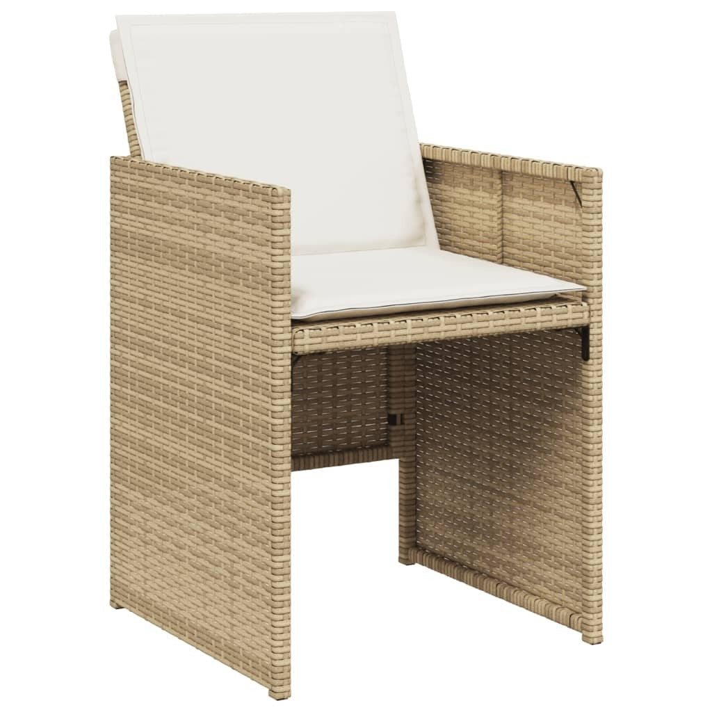 7 Piece Patio Dining Set with Cushions Beige Poly Rattan