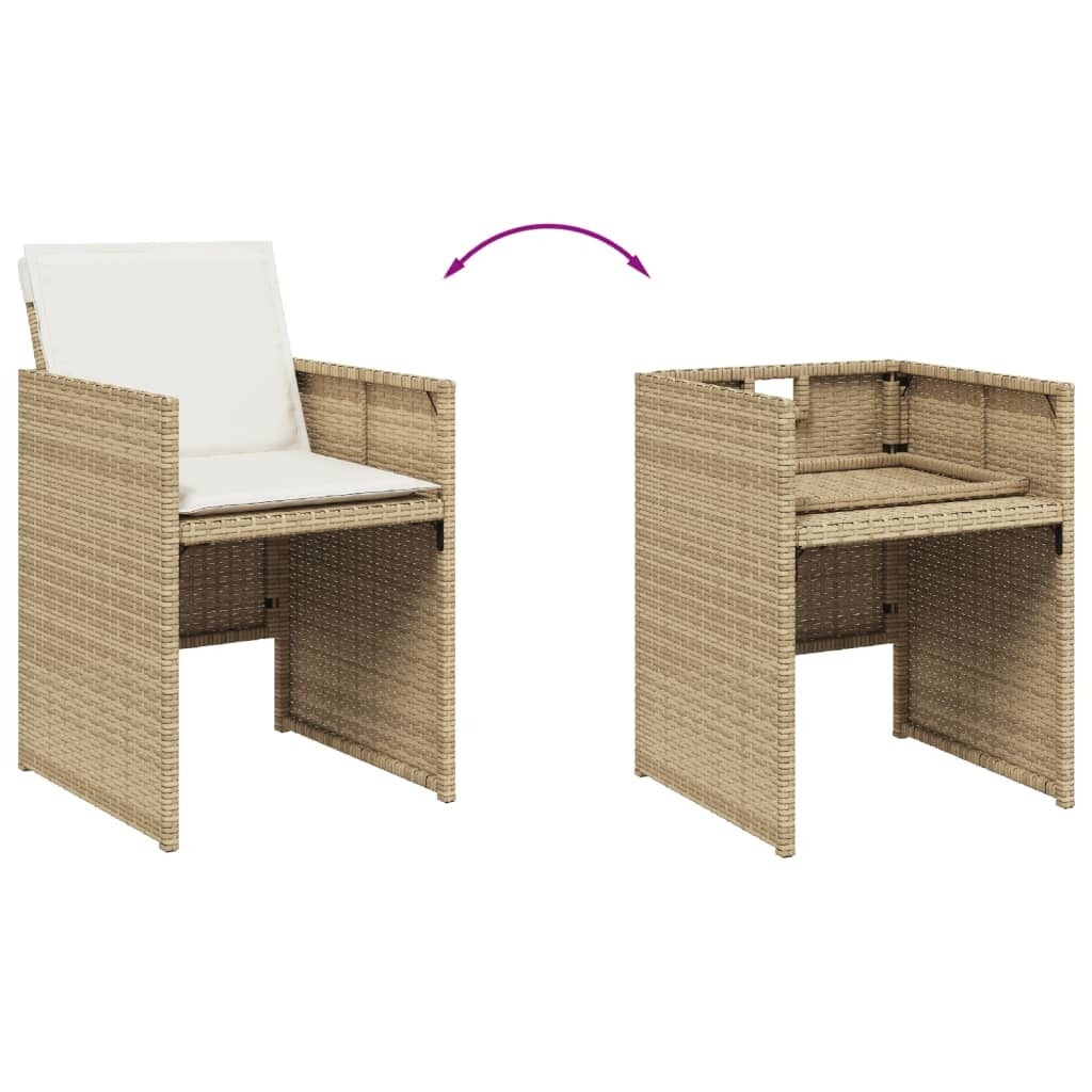 7 Piece Patio Dining Set with Cushions Beige Poly Rattan