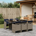 7 Piece Garden Dining Set with Cushions Grey Poly Rattan