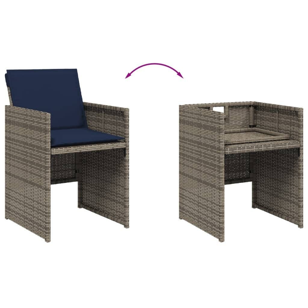 7 Piece Garden Dining Set with Cushions Grey Poly Rattan