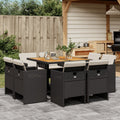 9 Piece Patio Dining Set with Cushions Black Poly Rattan