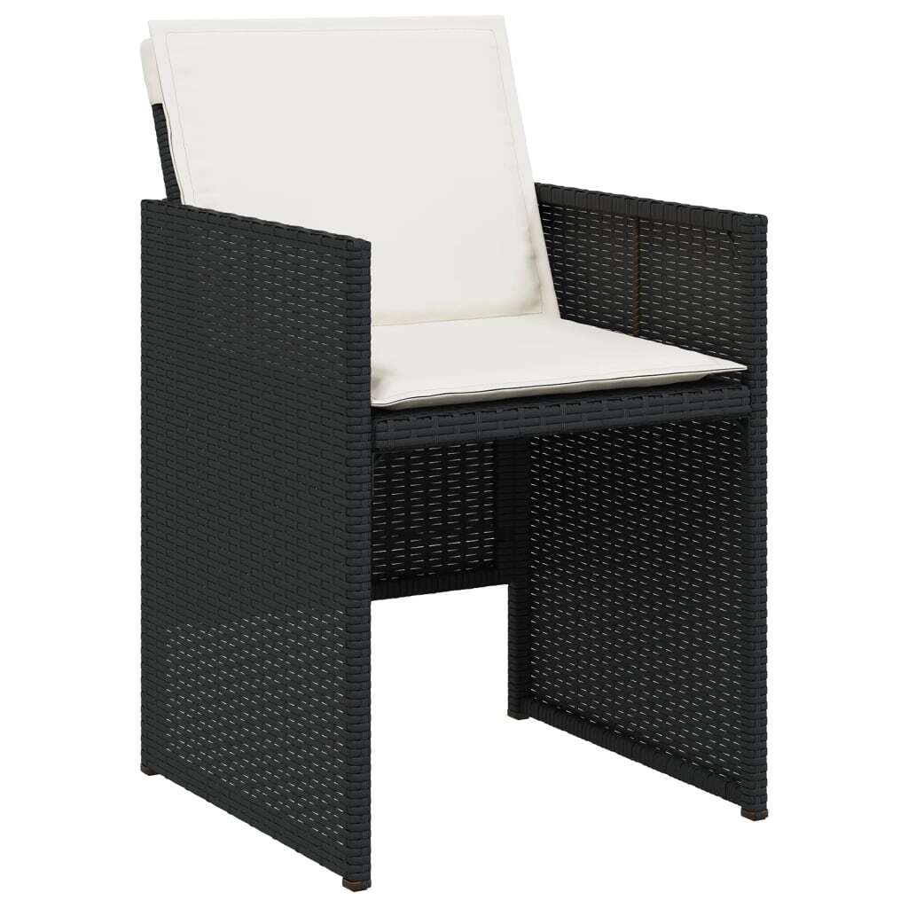 9 Piece Patio Dining Set with Cushions Black Poly Rattan