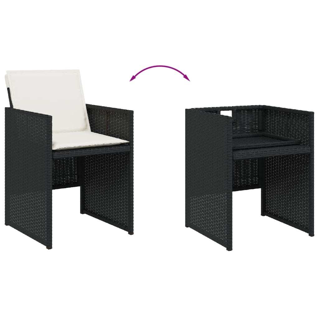 9 Piece Patio Dining Set with Cushions Black Poly Rattan