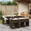 7 Piece Patio Dining Set with Cushions Brown Poly Rattan