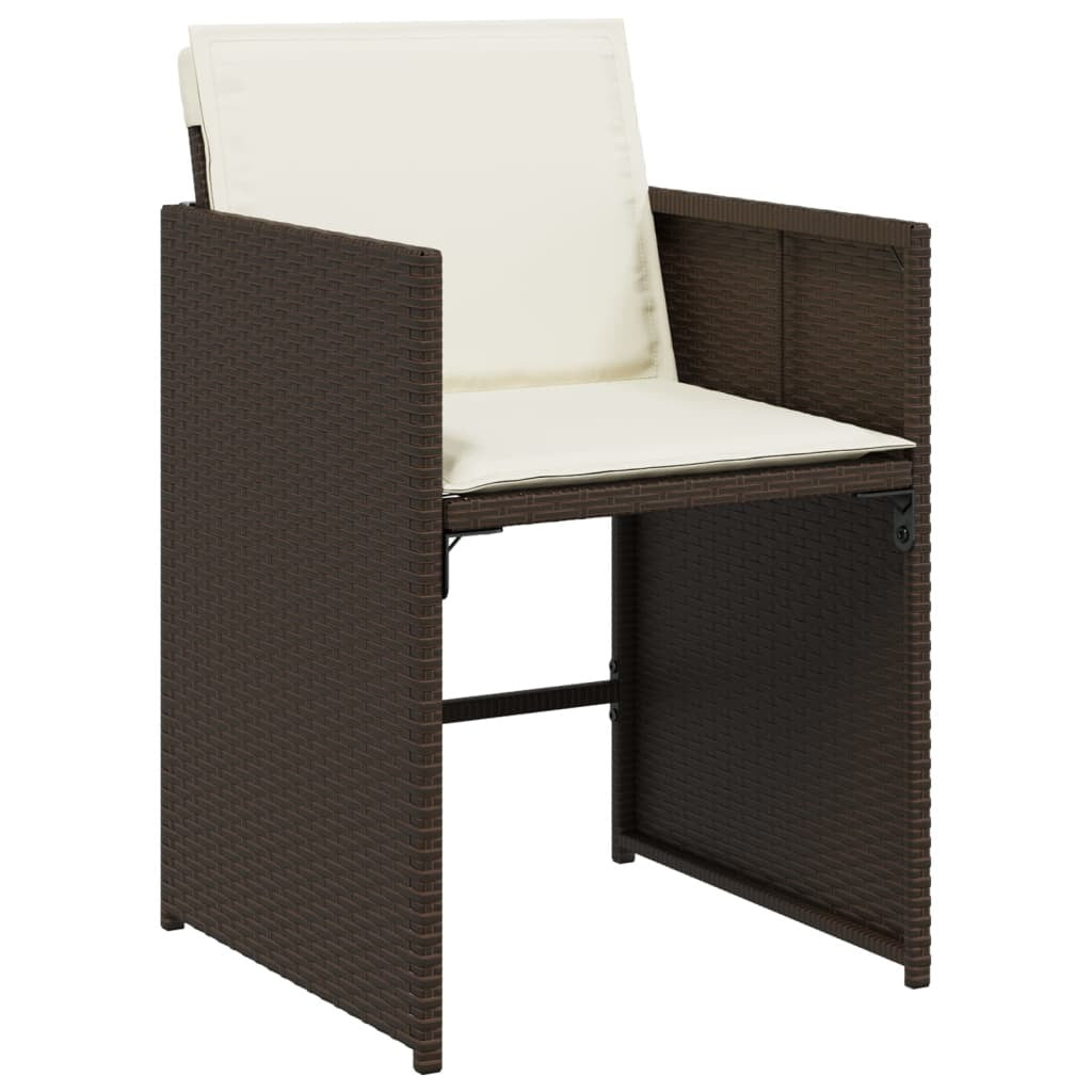 7 Piece Patio Dining Set with Cushions Brown Poly Rattan