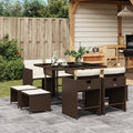 9 Piece Patio Dining Set with Cushions Brown Poly Rattan
