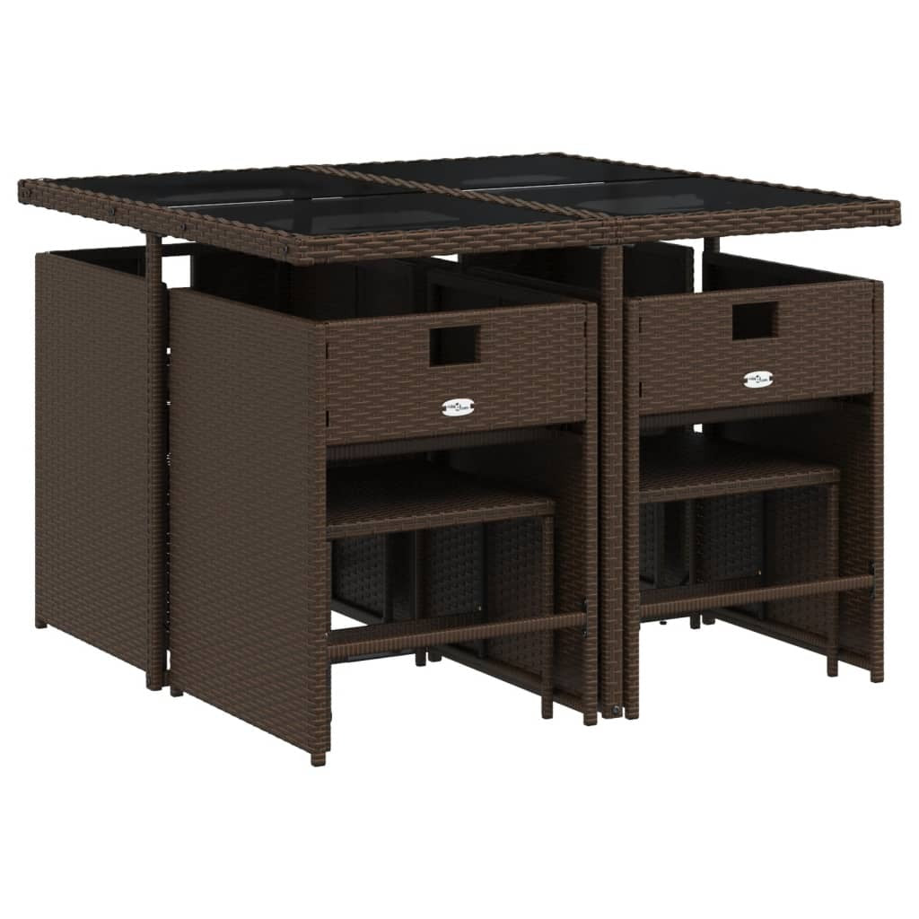 9 Piece Patio Dining Set with Cushions Brown Poly Rattan