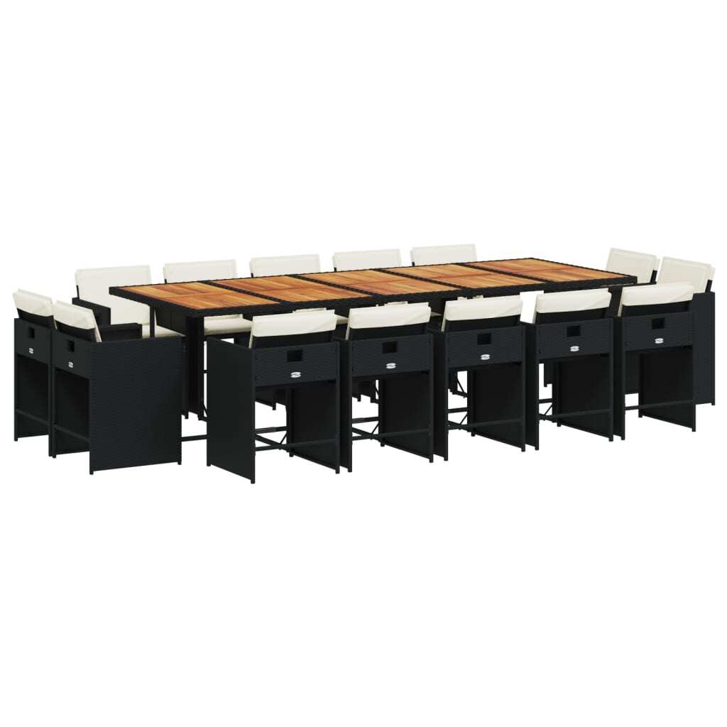 15 Piece Patio Dining Set with Cushions Black Poly Rattan