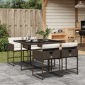 5 Piece Patio Dining Set with Cushions Brown Poly Rattan