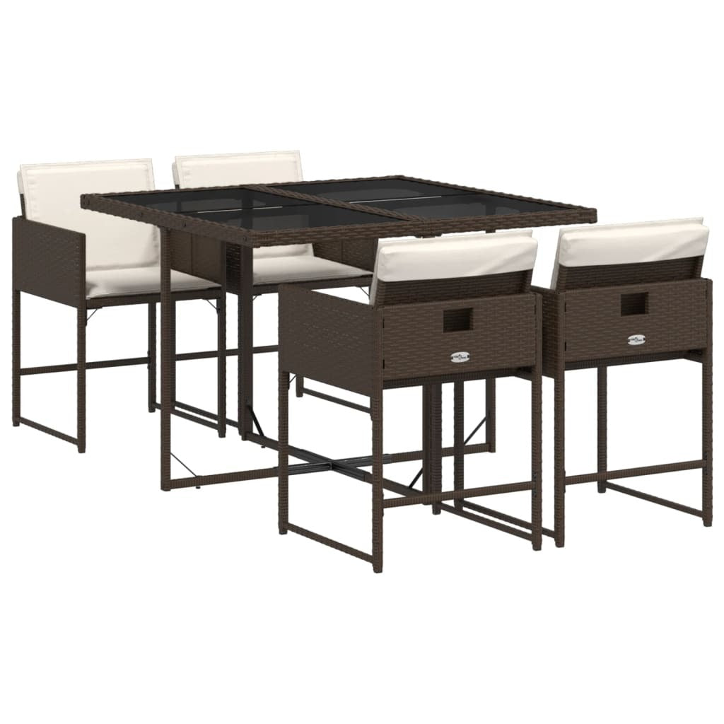 5 Piece Patio Dining Set with Cushions Brown Poly Rattan