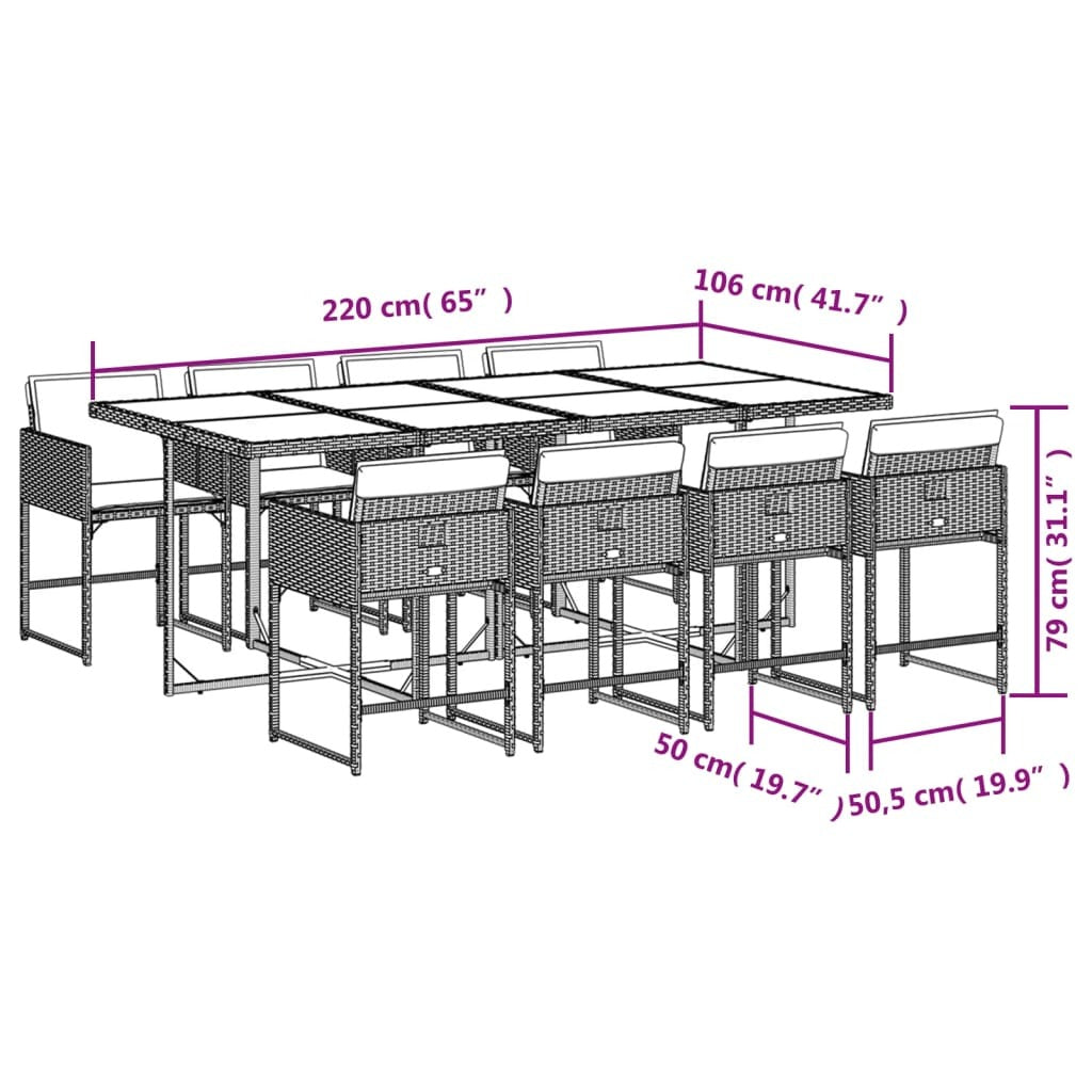 9 Piece Patio Dining Set with Cushions Beige Poly Rattan