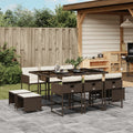 11 Piece Patio Dining Set with Cushions Brown Poly Rattan