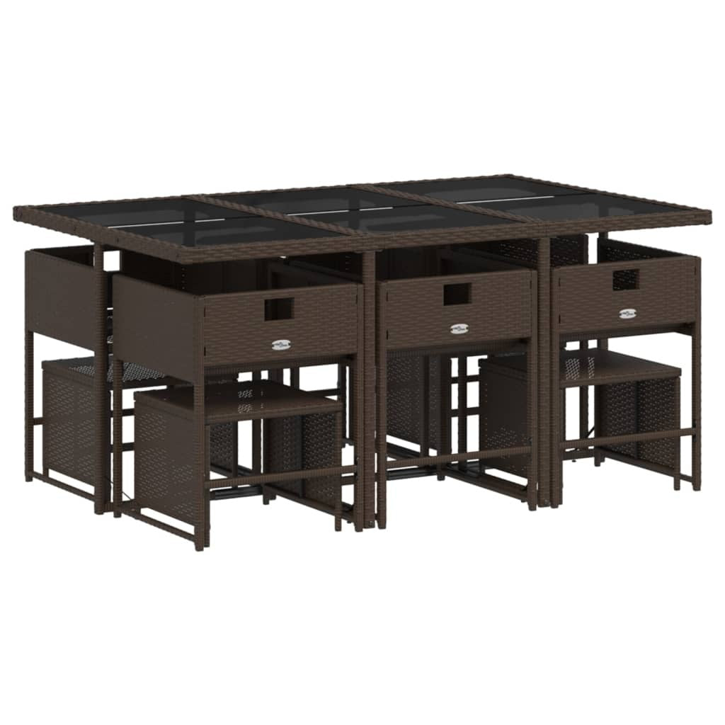 11 Piece Patio Dining Set with Cushions Brown Poly Rattan