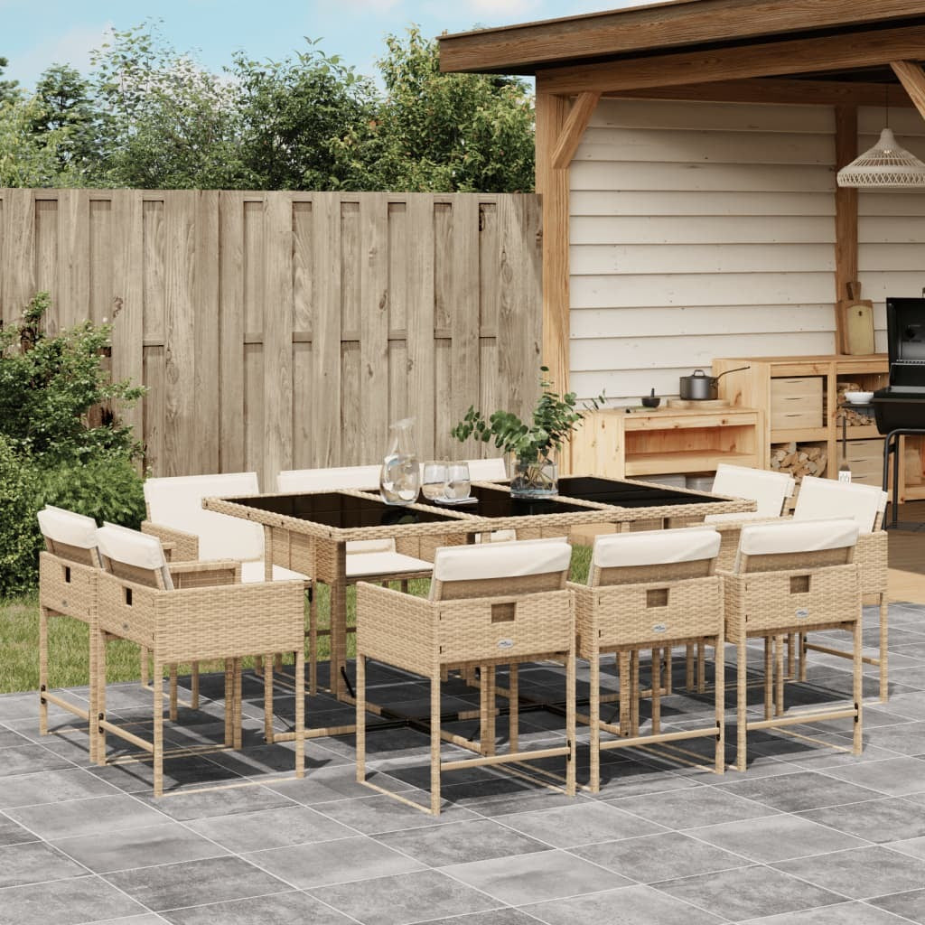 11 Piece Patio Dining Set with Cushions Beige Poly Rattan