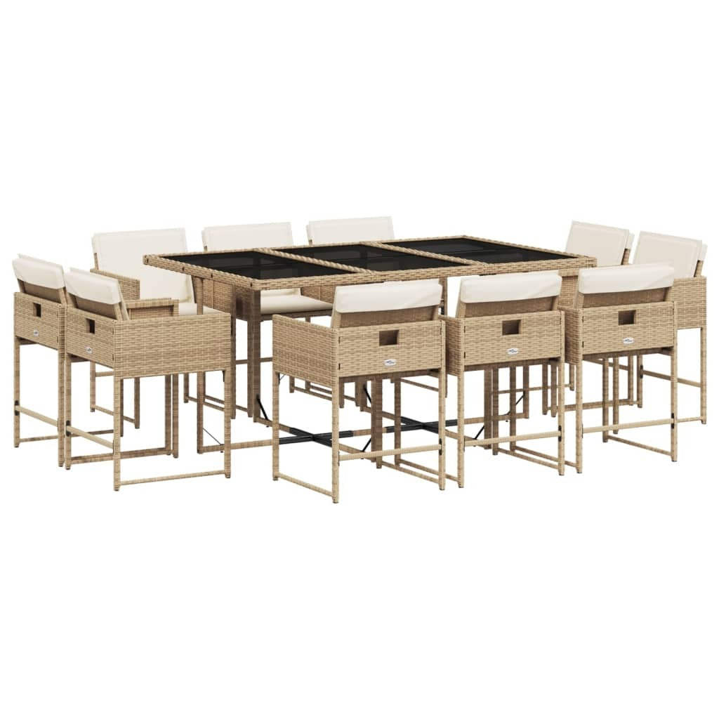 11 Piece Patio Dining Set with Cushions Beige Poly Rattan