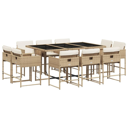 11 Piece Patio Dining Set with Cushions Beige Poly Rattan