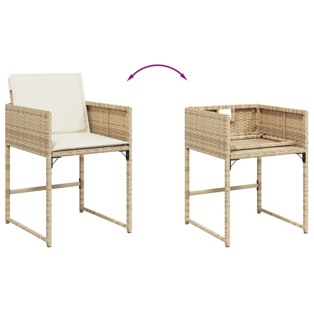 11 Piece Patio Dining Set with Cushions Beige Poly Rattan