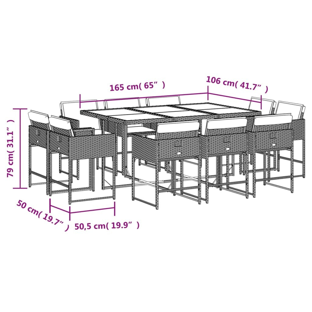 11 Piece Patio Dining Set with Cushions Beige Poly Rattan