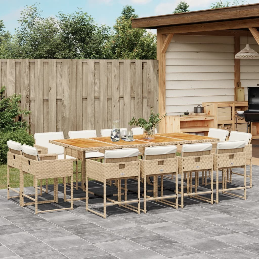 13 Piece Patio Dining Set with Cushions Beige Poly Rattan