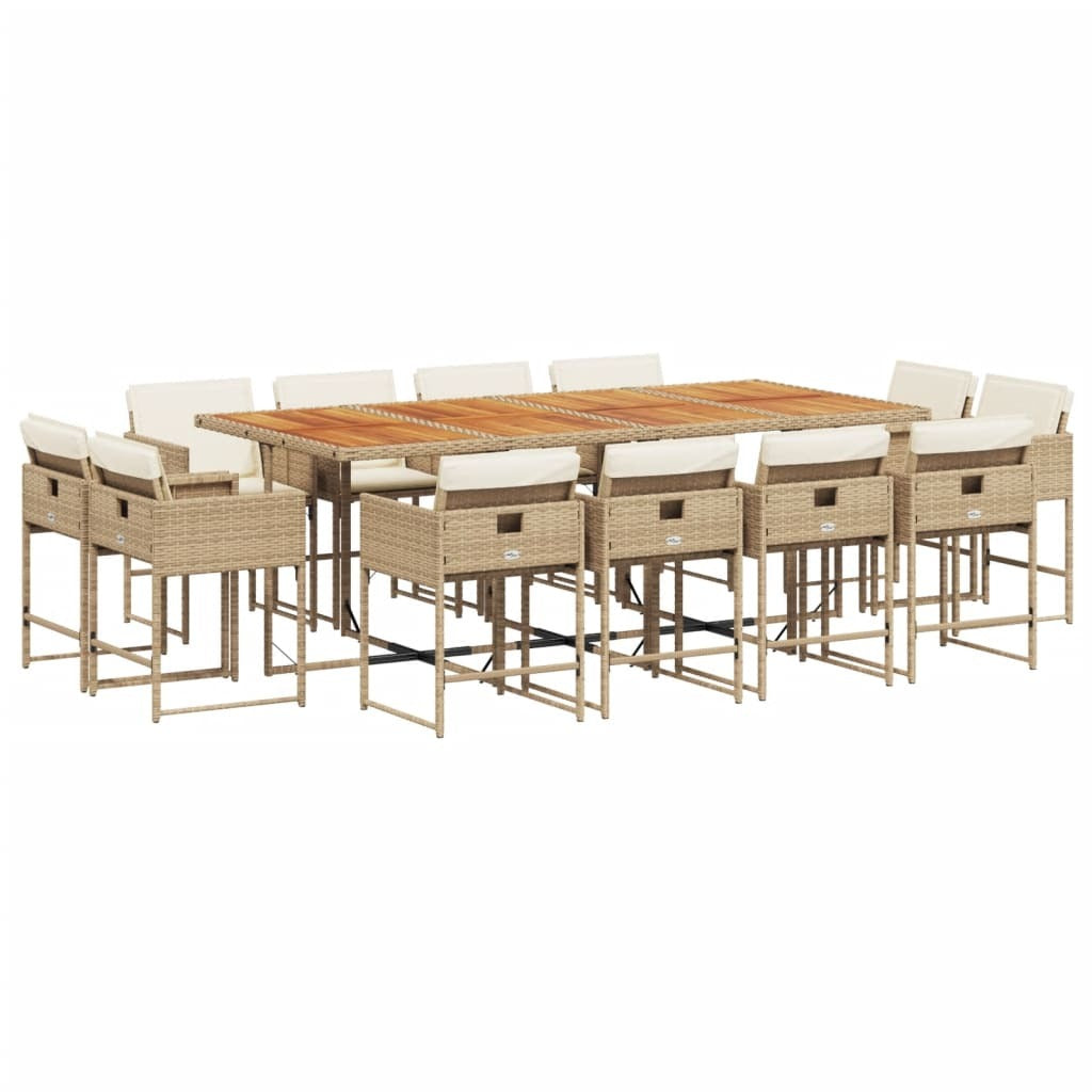13 Piece Patio Dining Set with Cushions Beige Poly Rattan