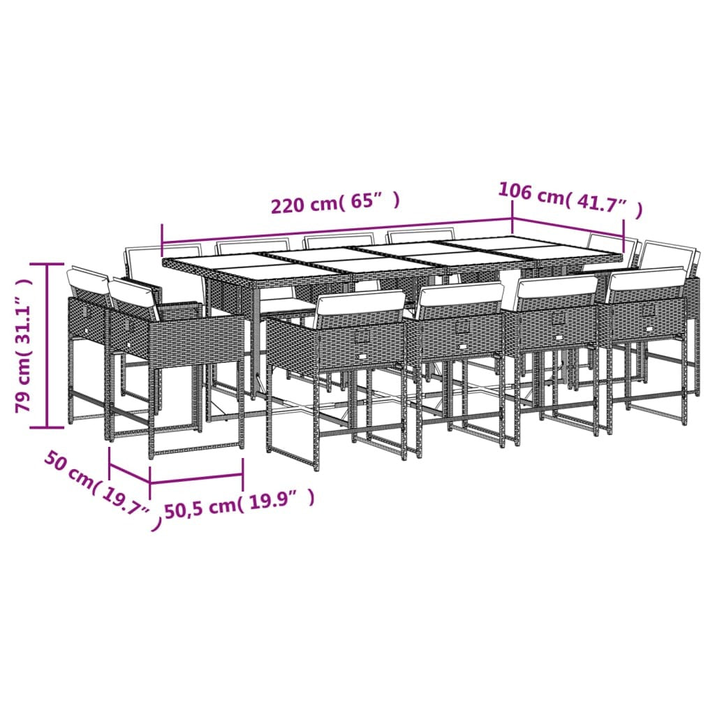 13 Piece Patio Dining Set with Cushions Beige Poly Rattan
