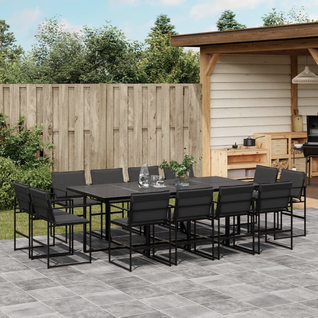13 Piece Patio Dining Set with Cushions Black Textilene