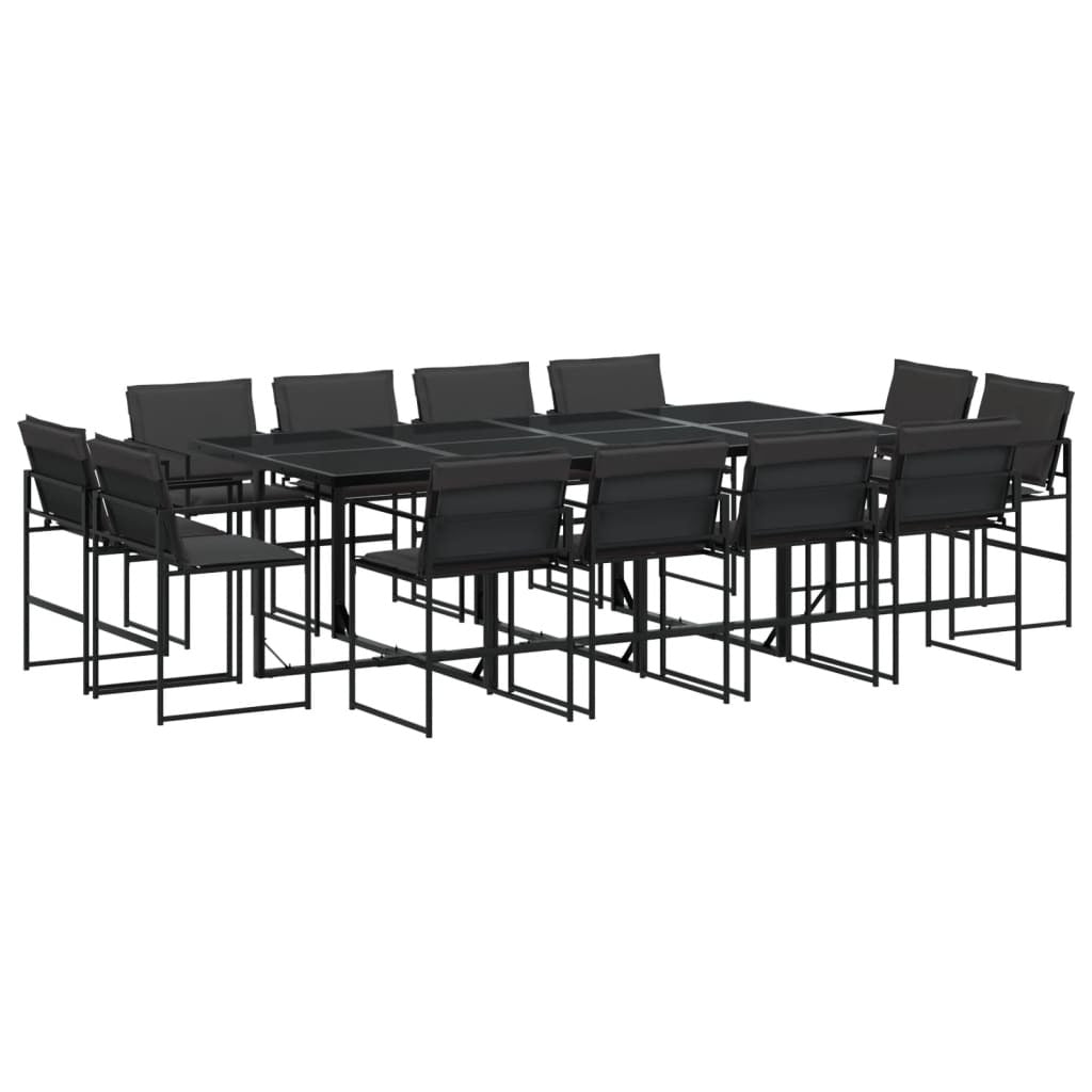 13 Piece Patio Dining Set with Cushions Black Textilene