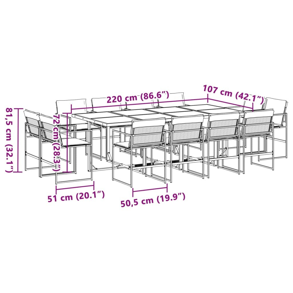 13 Piece Patio Dining Set with Cushions Black Textilene