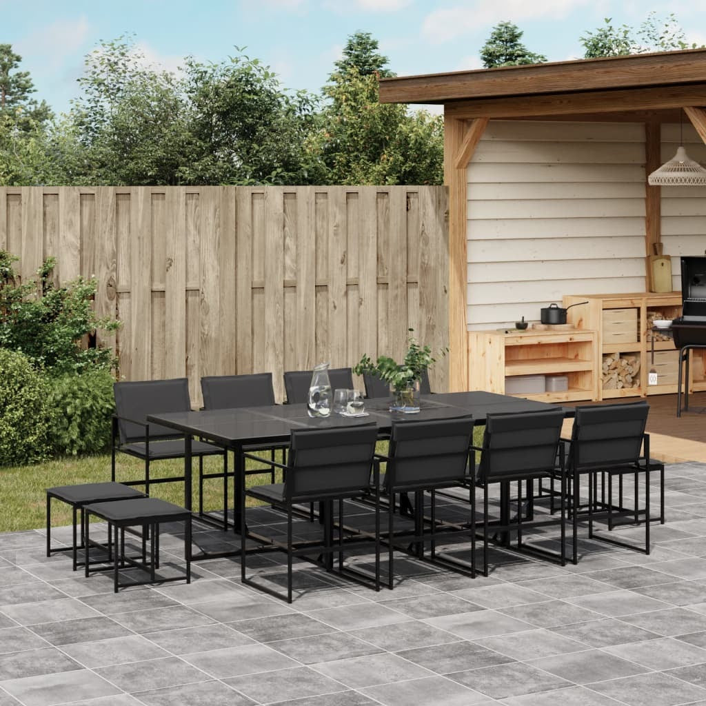 13 Piece Patio Dining Set with Cushions Black Textilene