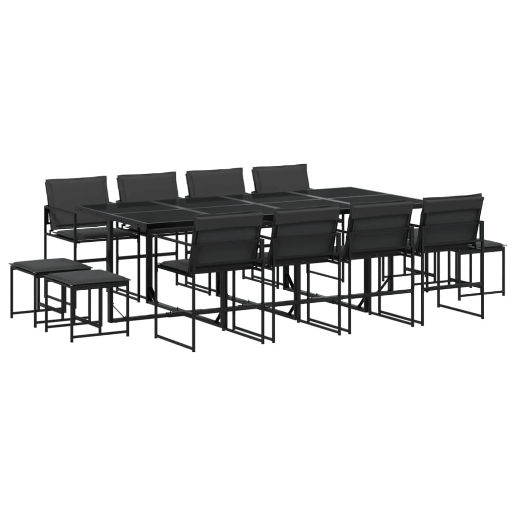 13 Piece Patio Dining Set with Cushions Black Textilene