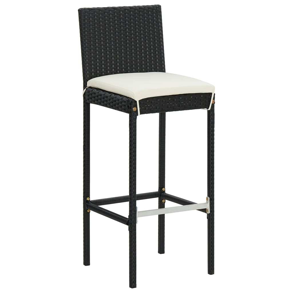 5 Piece Patio Bar Set Black Solid Wood Acacia and Poly Rattan
