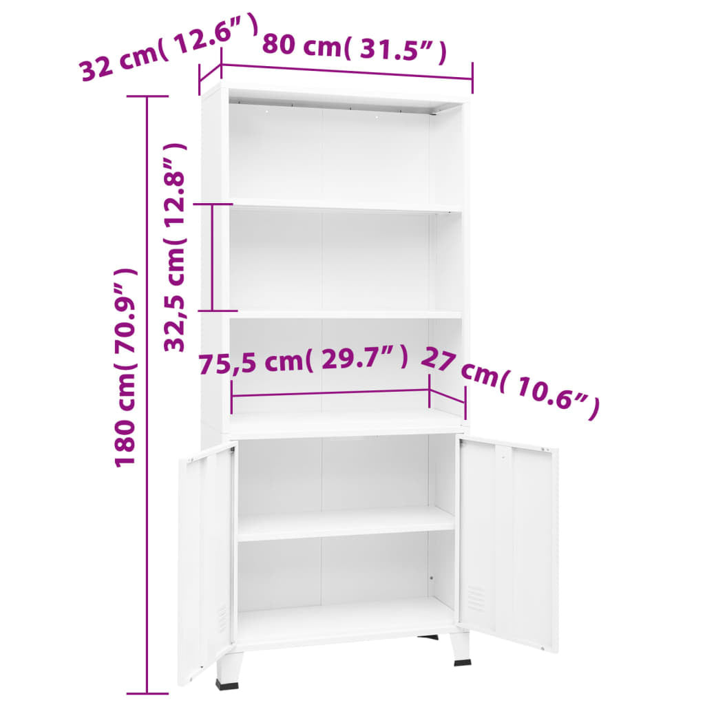 Industrial Bookshelf White 31.5"x12.6"x70.9" Steel