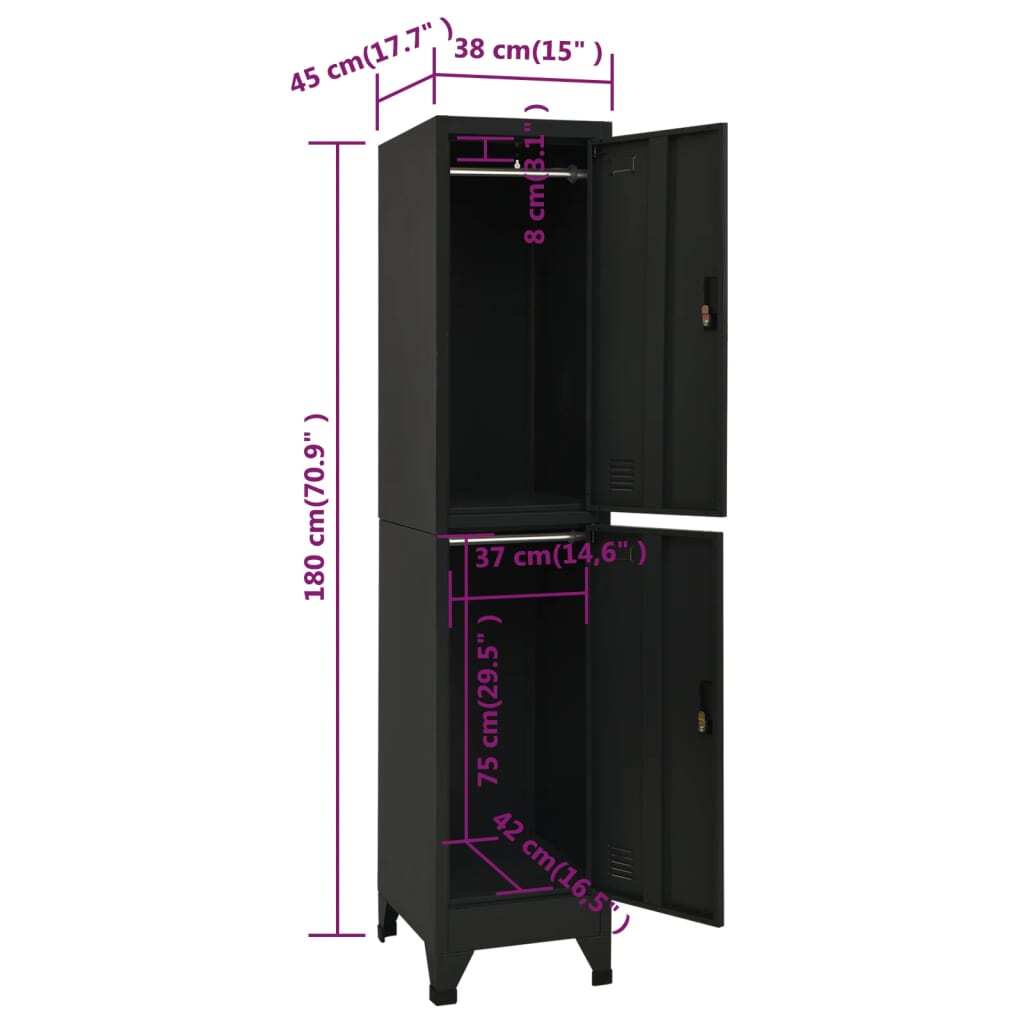 Locker Cabinet Black 15"x17.7"x70.9" Steel